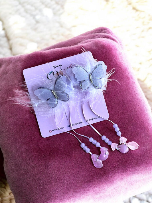 Premium Feathered Butterfly Cascade Clips