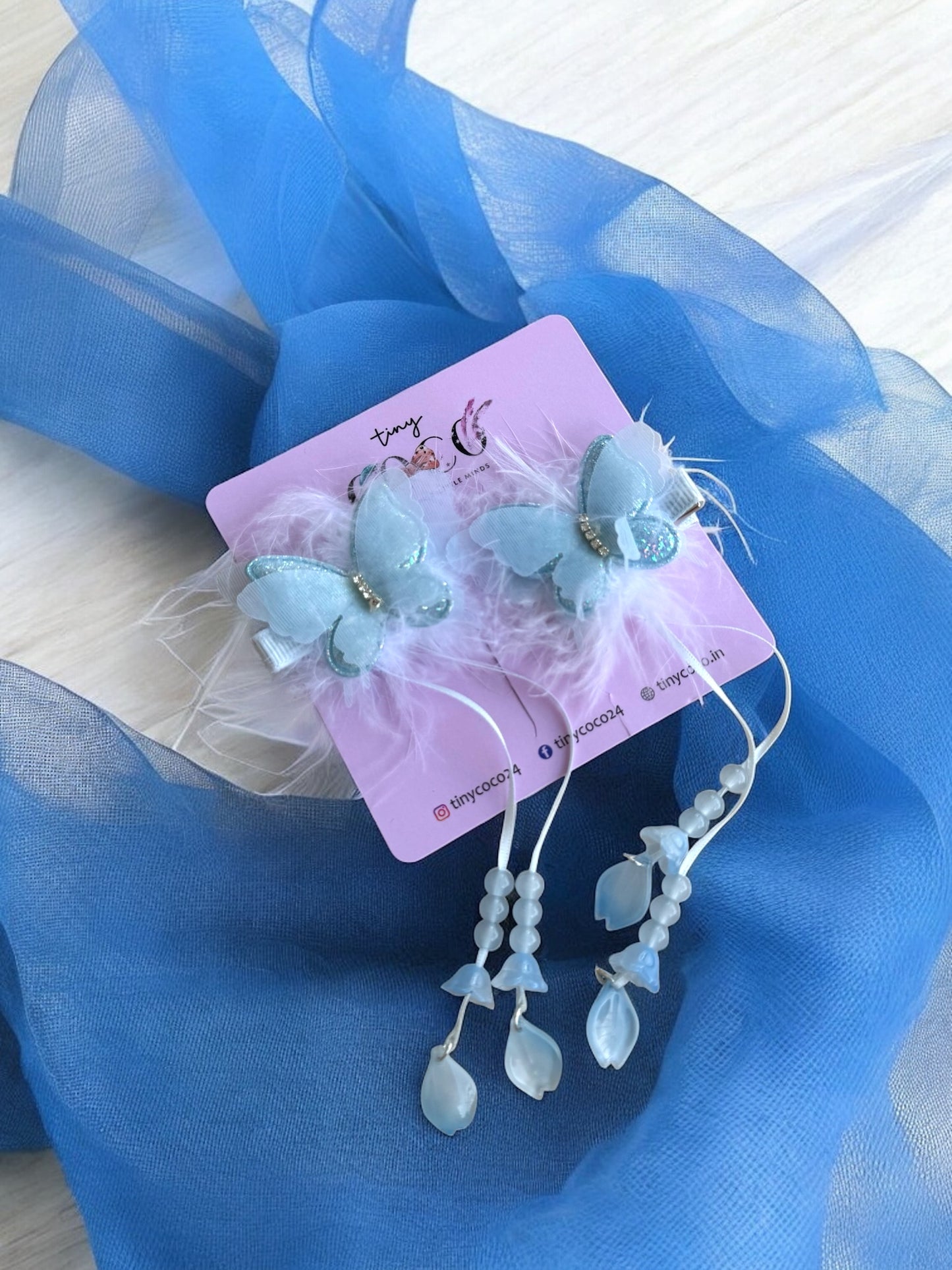 Premium Feathered Butterfly Cascade Clips