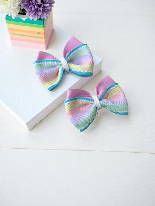 The Rainbow Ribbed Pigtail Bows