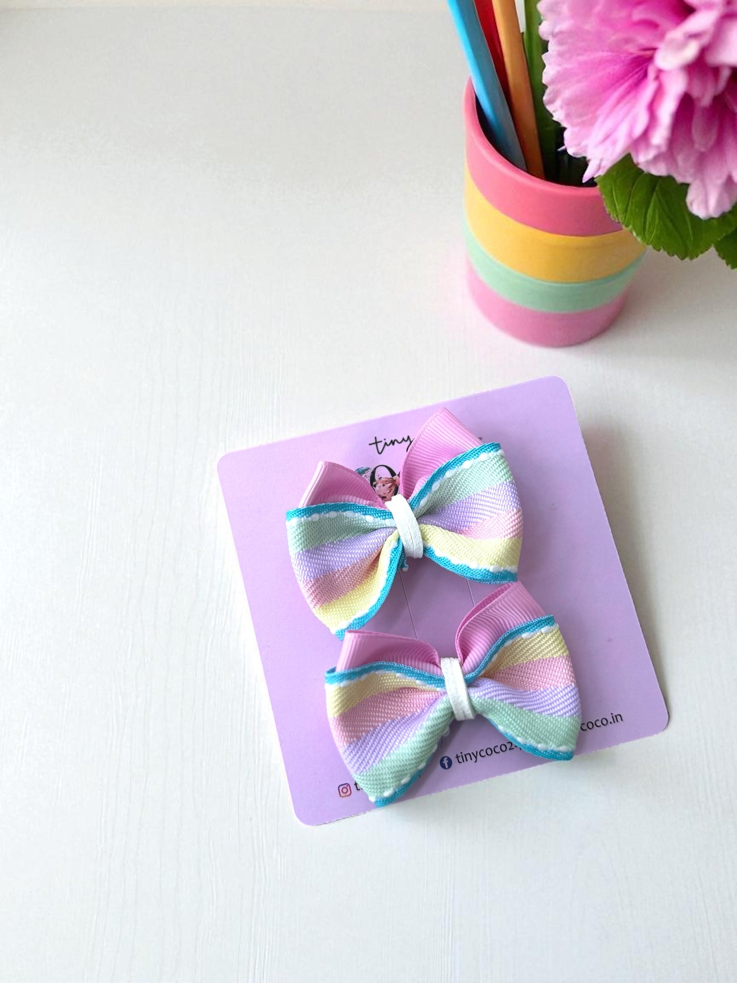 The Rainbow Ribbed Pigtail Bows