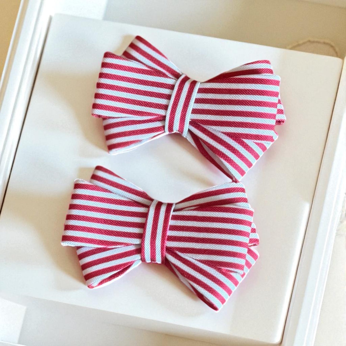 Classic Pinstripe Bow Clips (Pair)