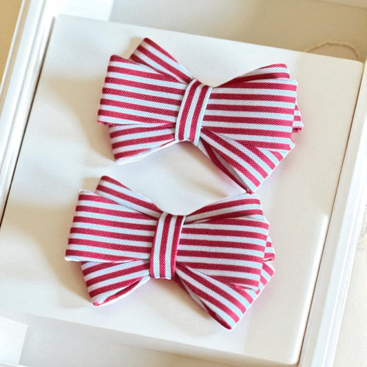 Classic Pinstripe Bow Clips (Pair)