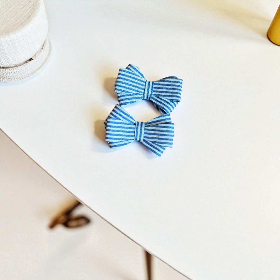 Classic Pinstripe Bow Clips (Pair)