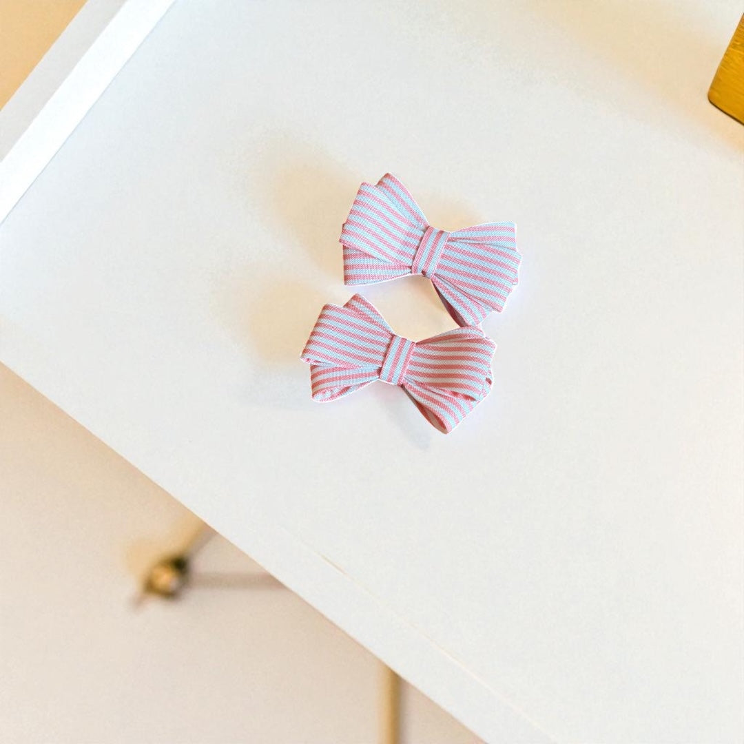Classic Pinstripe Bow Clips (Pair)