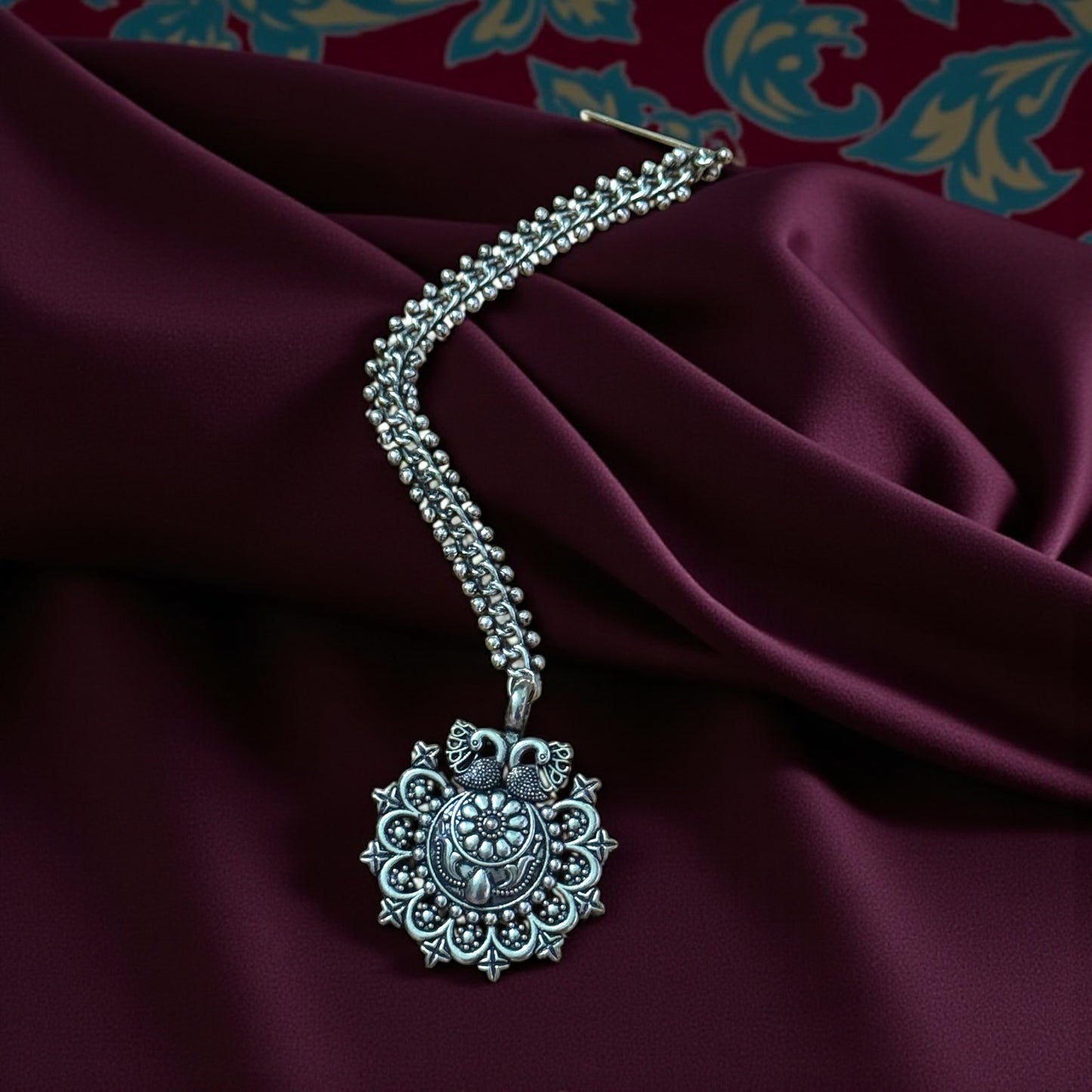 Royal Peacock Oxidized Maang Tikka