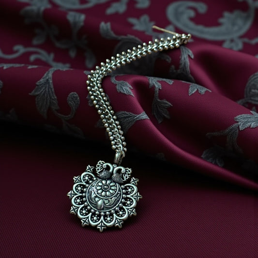 Royal Peacock Oxidized Maang Tikka