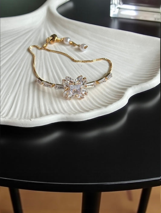 Twinkling Crystal Bracelet with Pearl Tassels