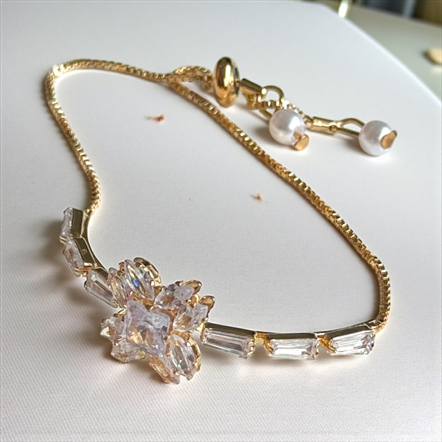 Twinkling Crystal Bracelet with Pearl Tassels