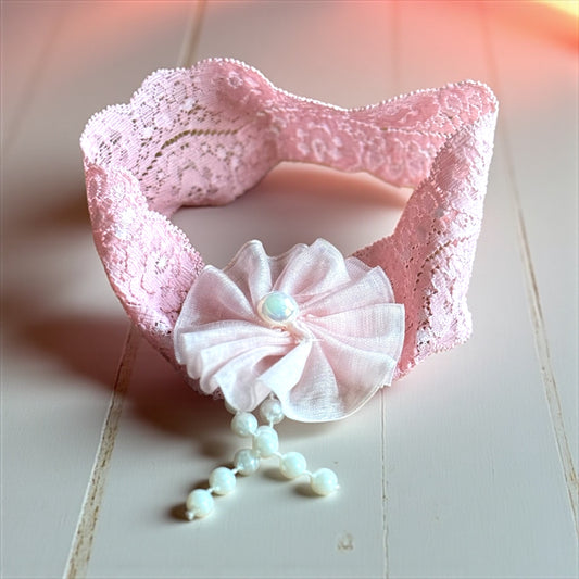 Pink Rosette Pearl Drop HeadBand