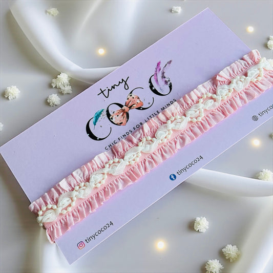 Pink Ruffle Pearl Headband