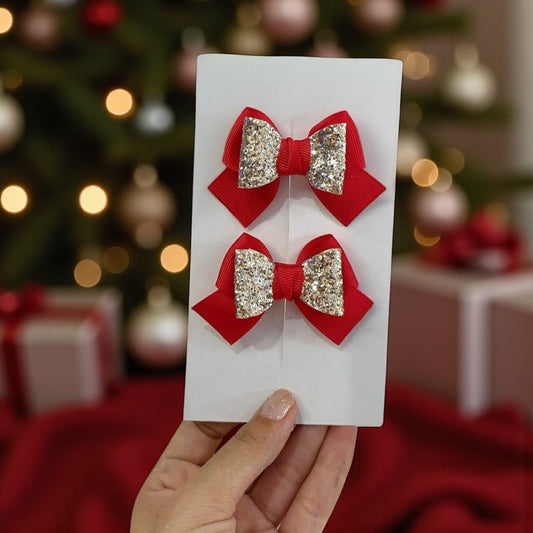 Glitzy Mistletoe Bow Clips (Set of 2)
