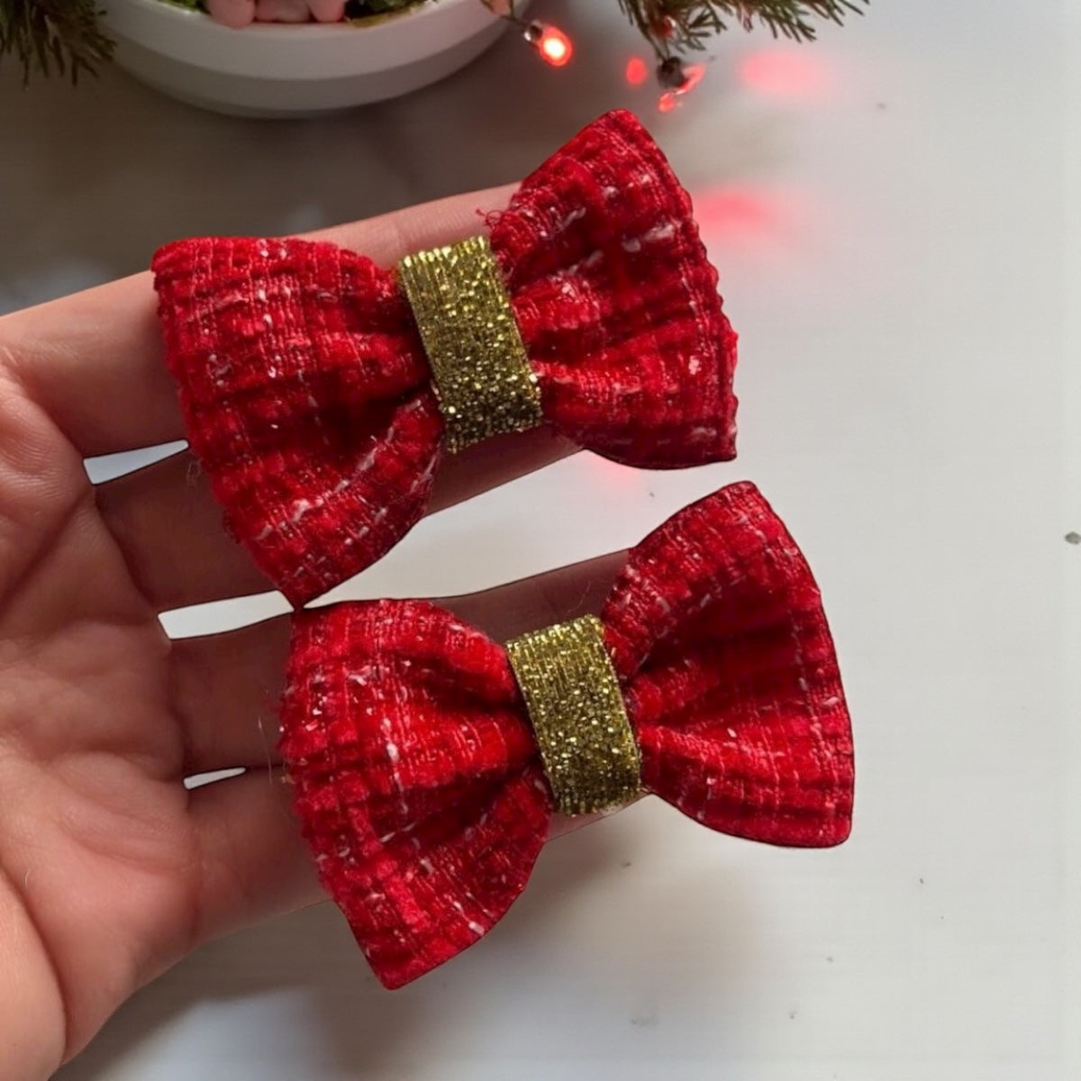 Holly Berry Tweed Bows (Set of 2)