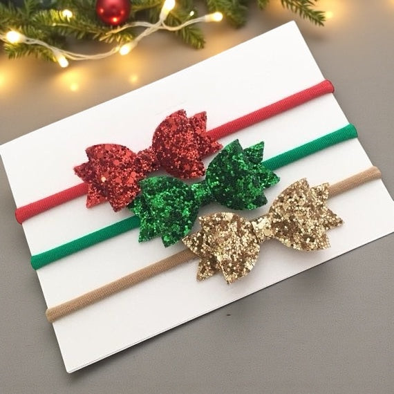 Glitter Bow Headband Trio
