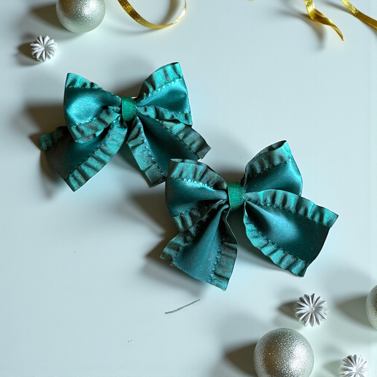 Glimmering Teal Ruffle Bow Duet