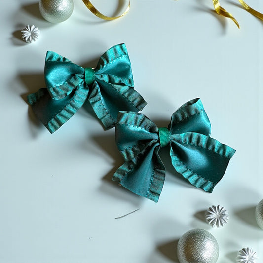 Glimmering Teal Ruffle Bow Duet