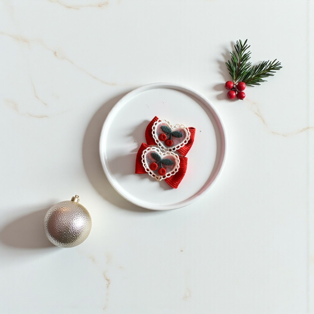 Cherry Lace Heart Clips