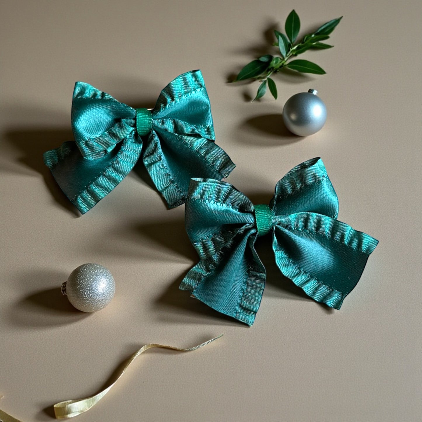 Glimmering Teal Ruffle Bow Duet