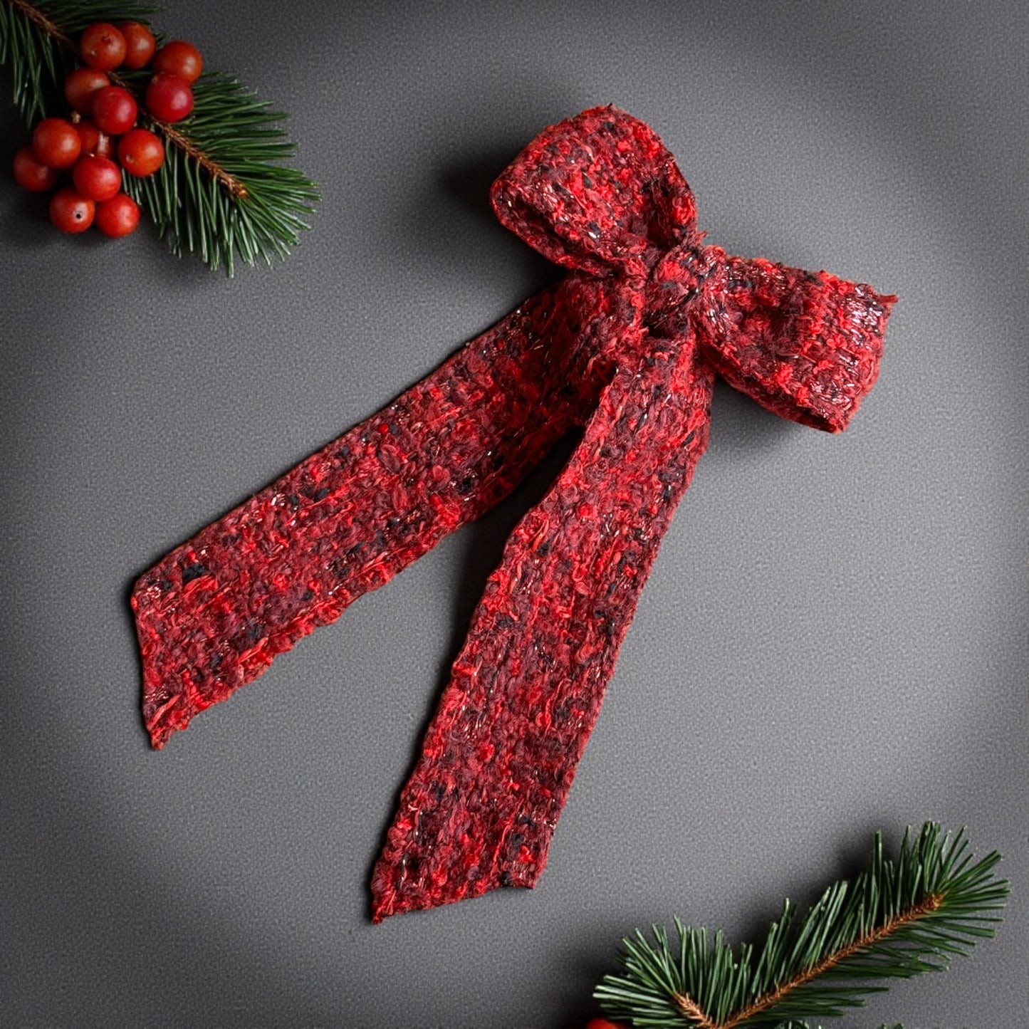 Red Tweed Bow