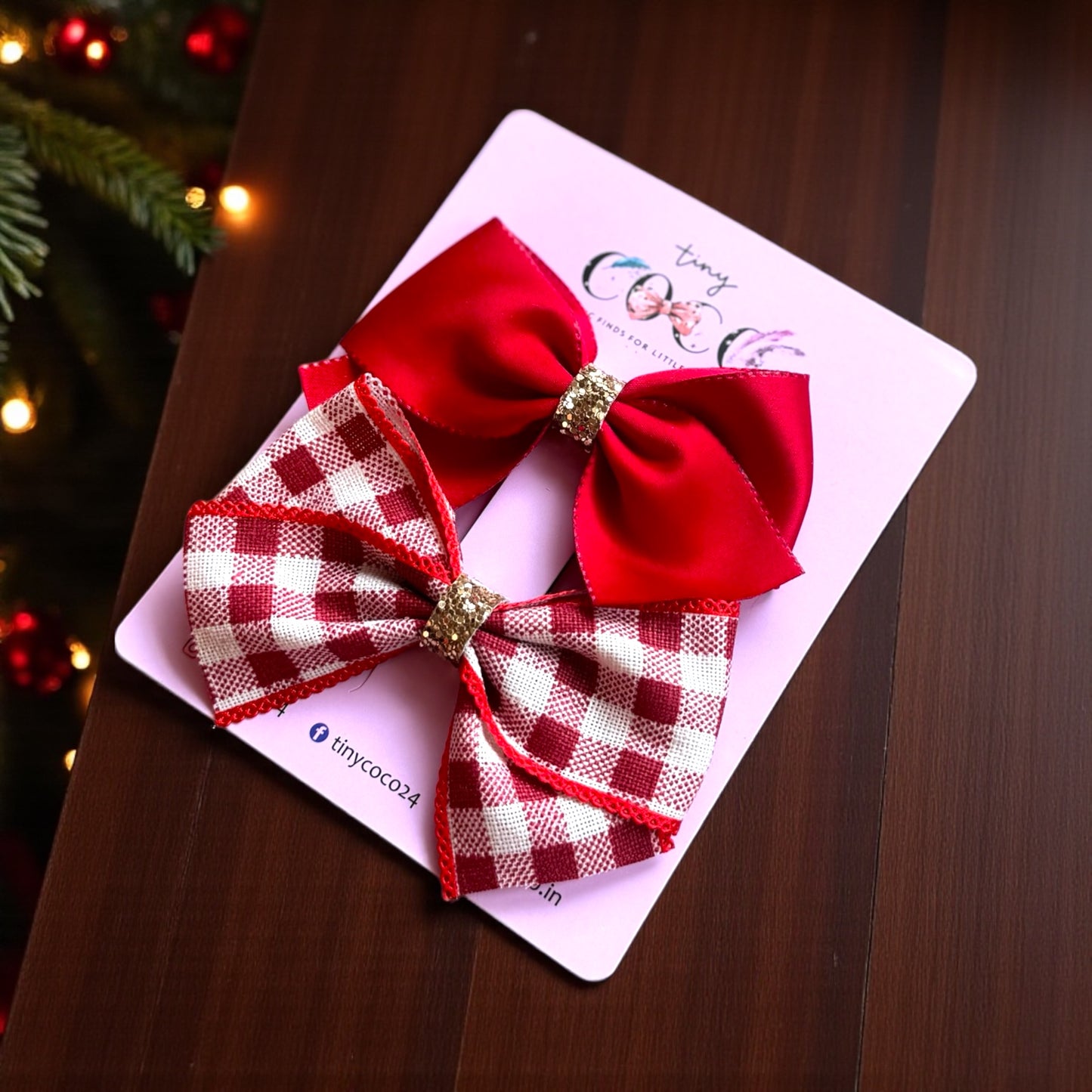 Satin & Gingham Christmas Bow Set
