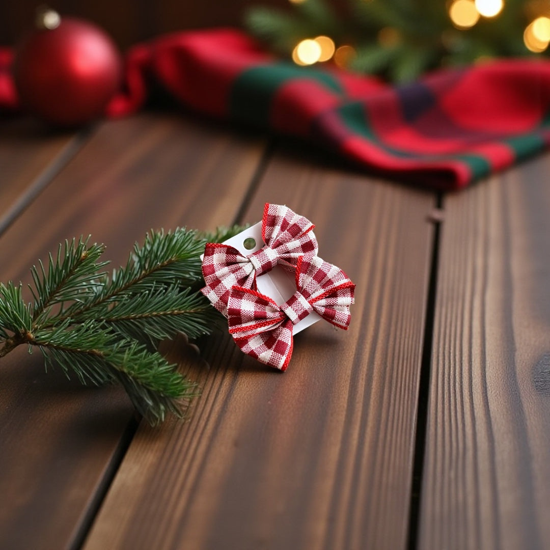 Rustic Gingham Holiday Bow Set