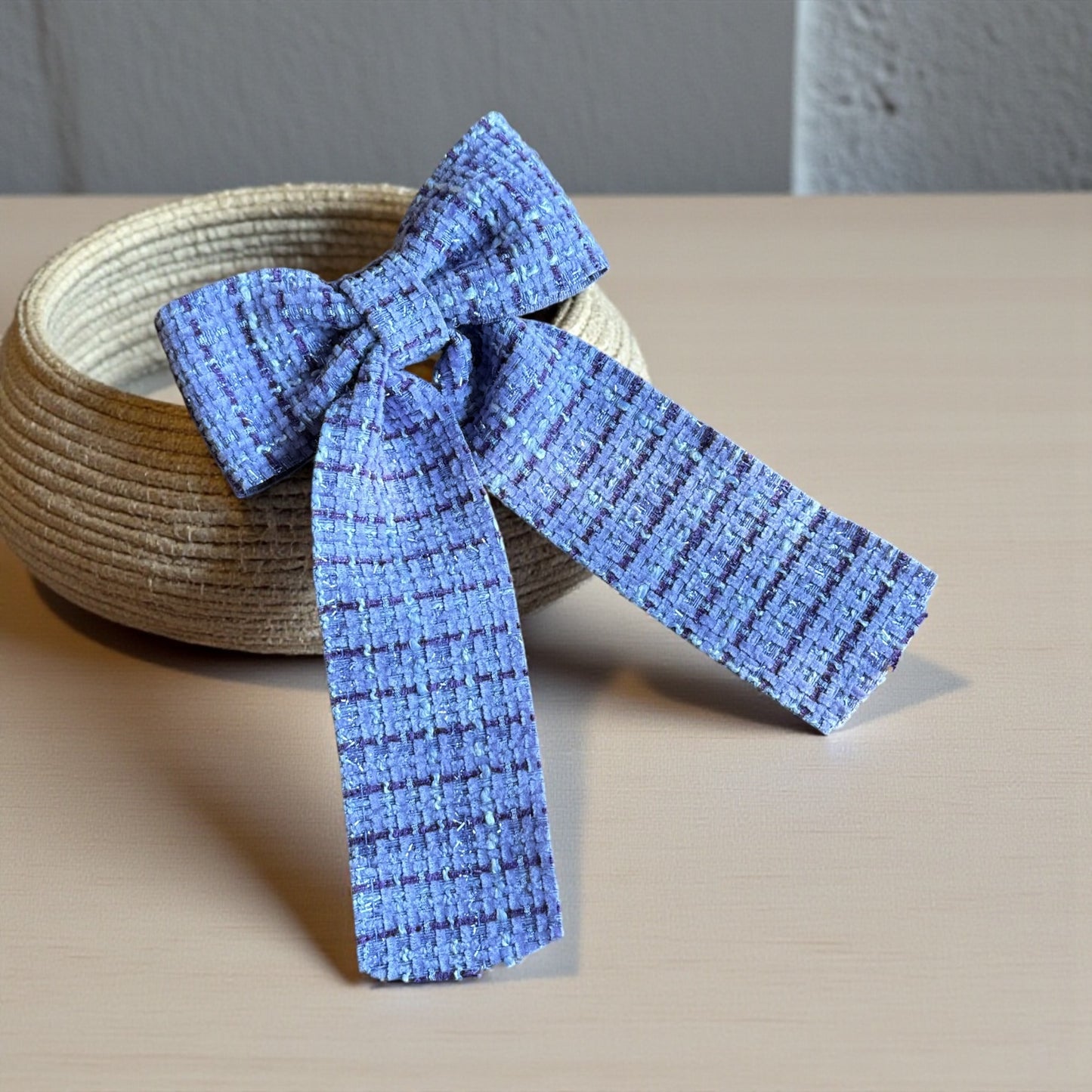 Violet Woven Tweed Classic Bow