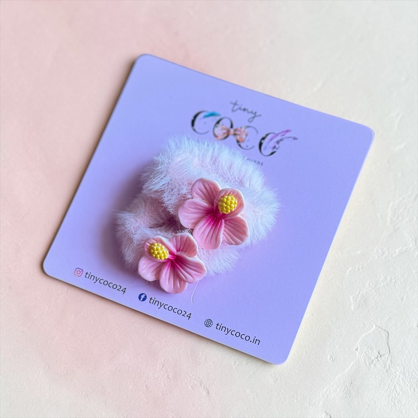 Tropical Hibiscus Fuzzy Hair Ties (Set of 2)