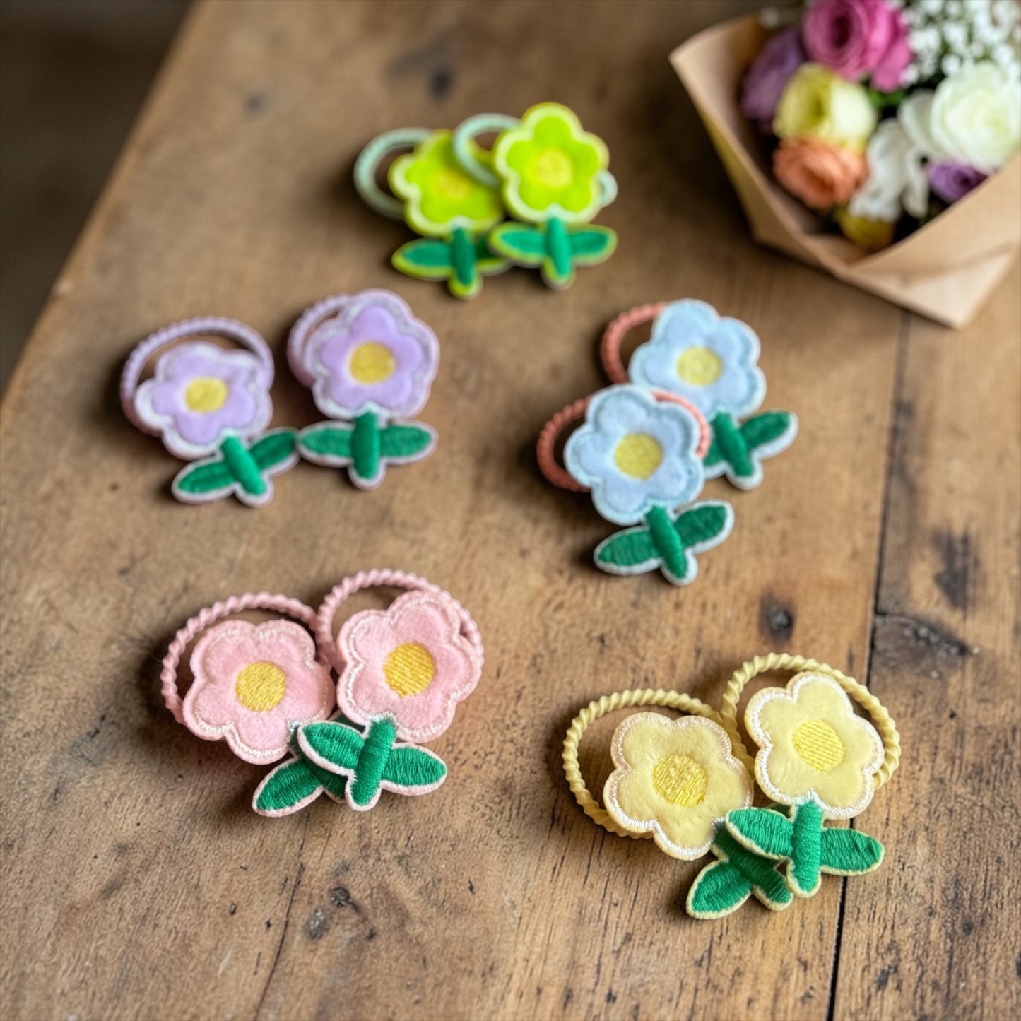 Meadow Bloom Embroidered Hair Ties (Set of 2)