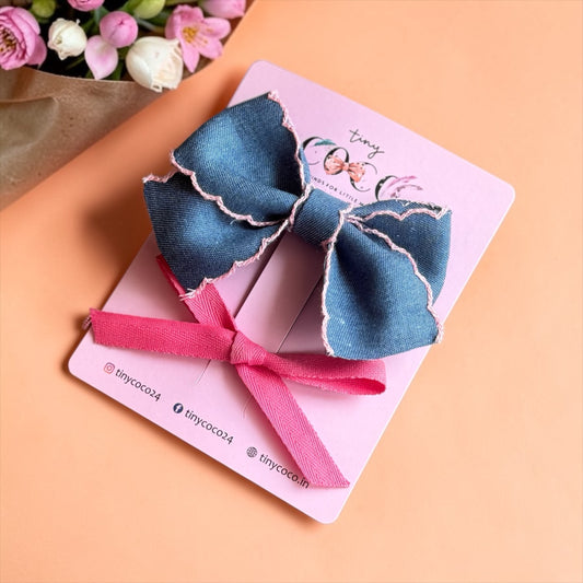 Denim & Rose Scalloped Bow Duo