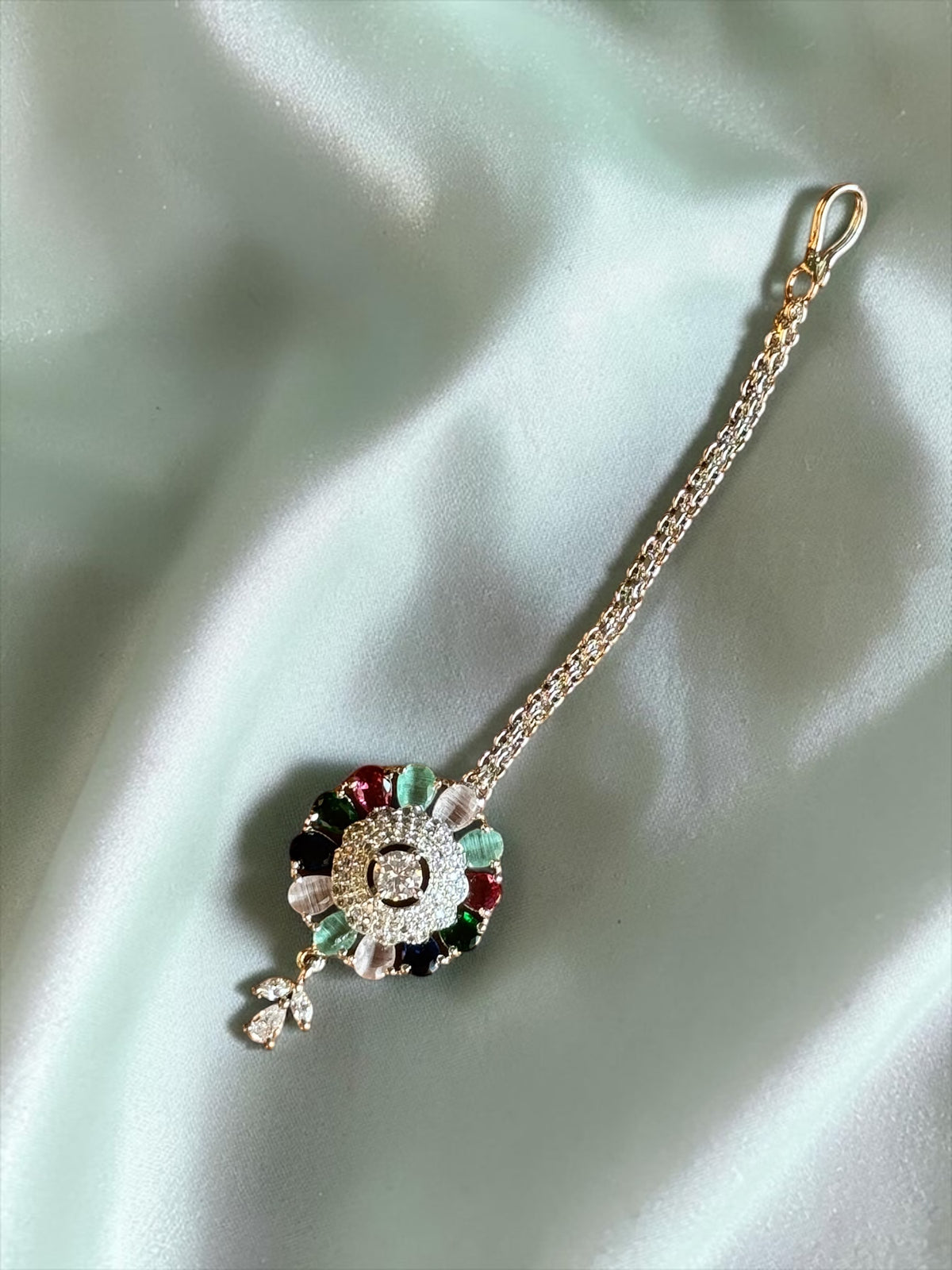Navya Pastel Navratan American Diamond Maang Tikka