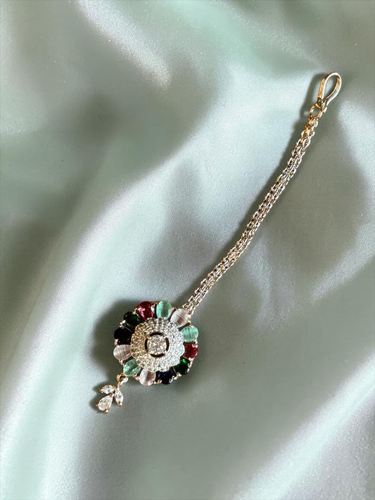 Navya Pastel Navratan American Diamond Maang Tikka