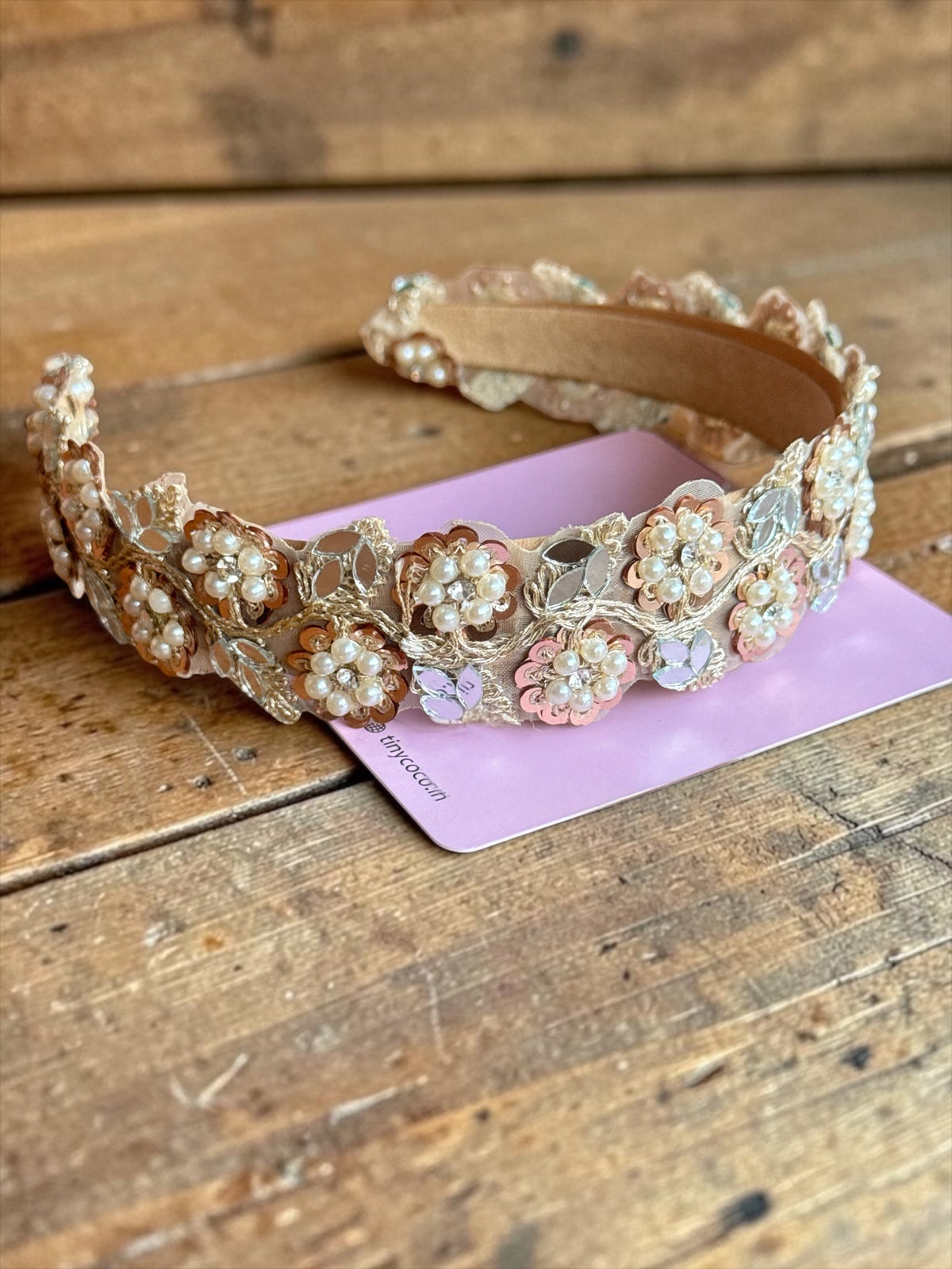 Zoya Zari & Pearl Floral Matha Patti Headband