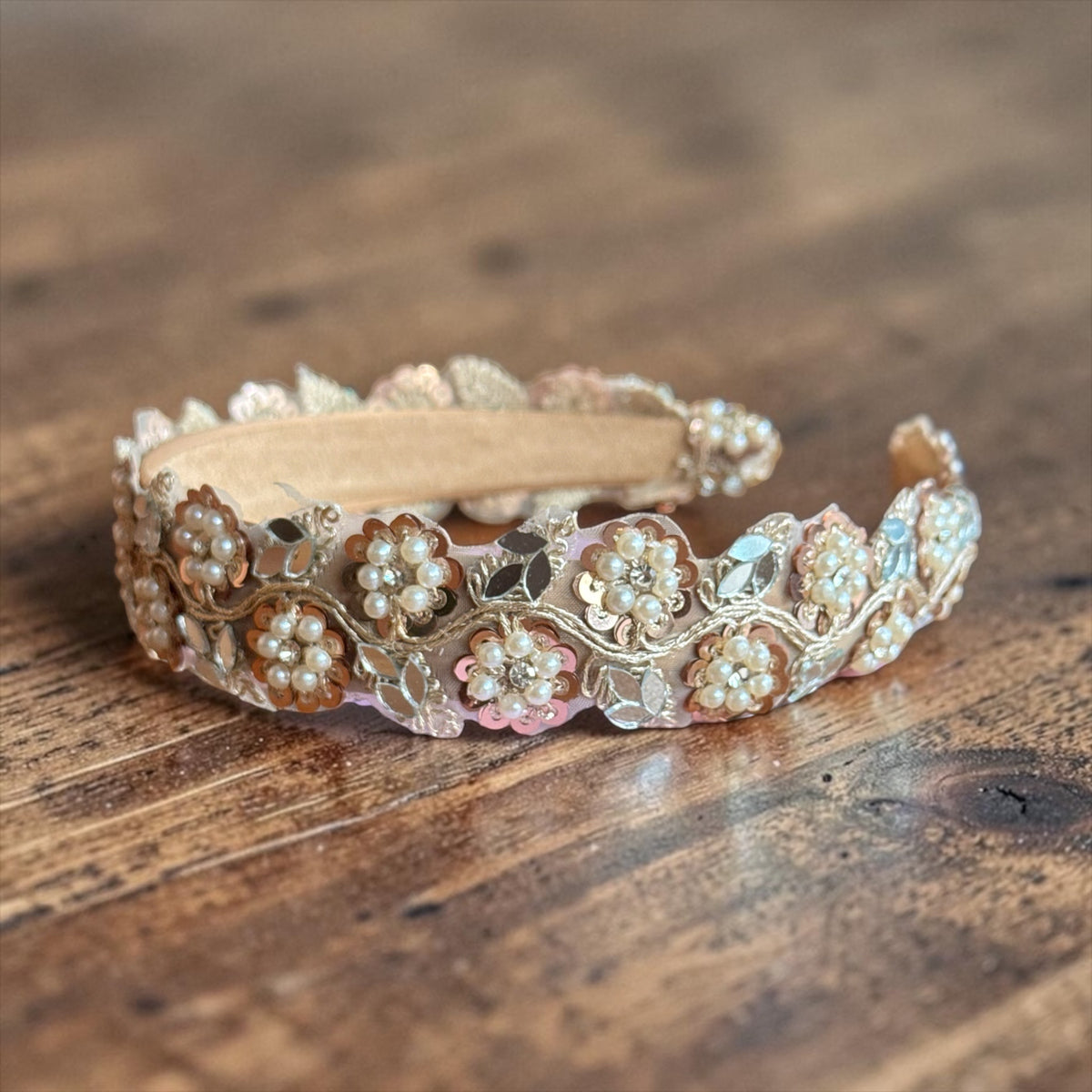 Zoya Zari & Pearl Floral Matha Patti Headband