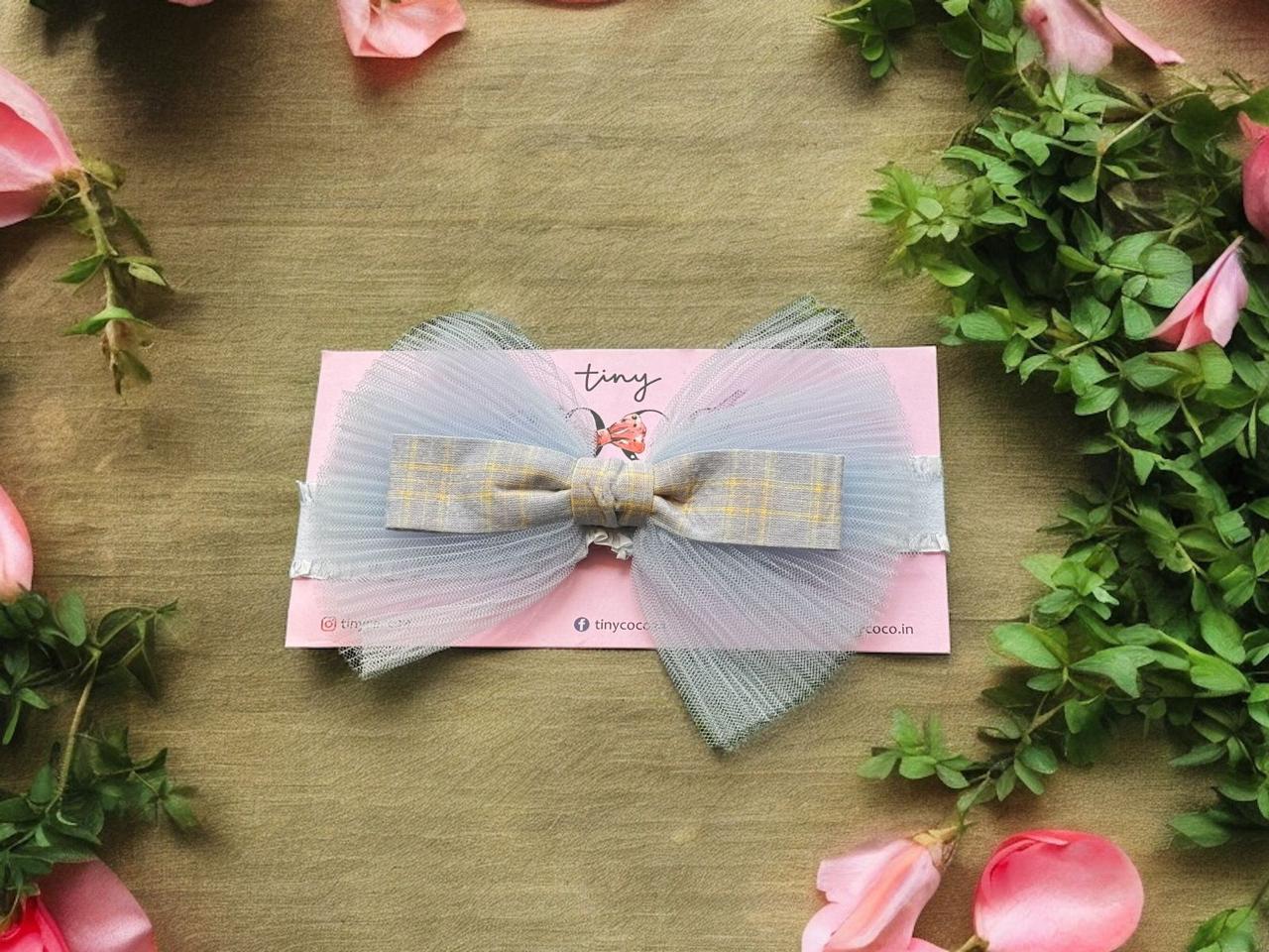 Tiny Coco Light Blue and Pink Headband with Dreamy Net Bow